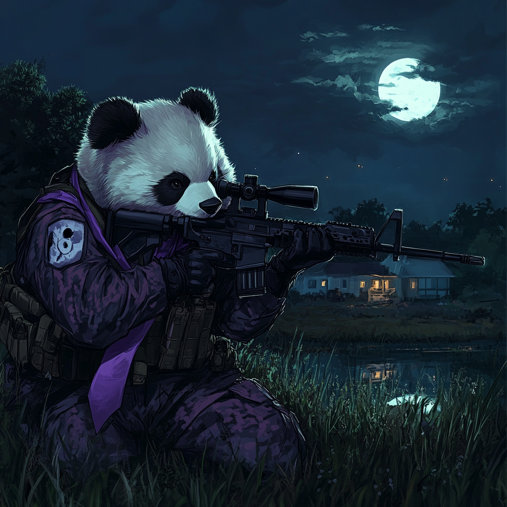 A Panda with sniper in field on night mission.