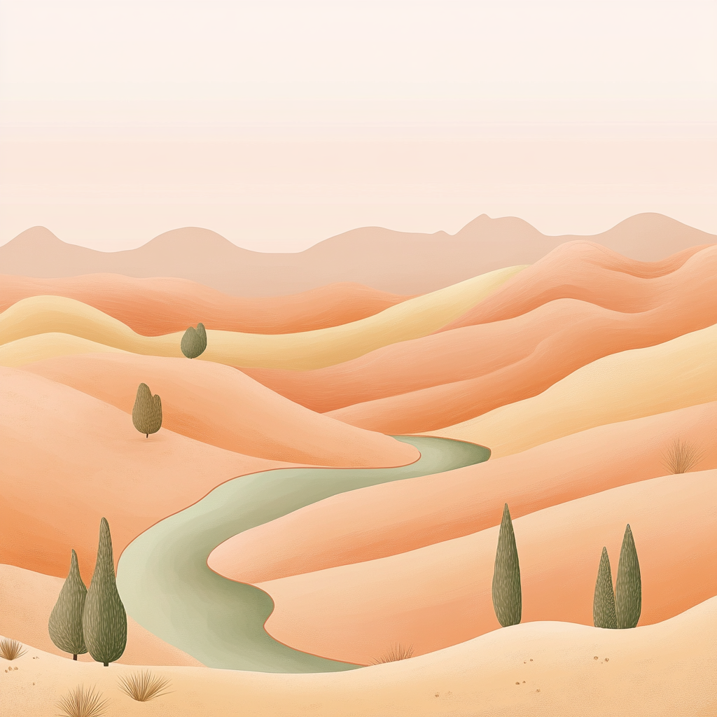 A Peaceful, Pastel Desert Landscape with Rolling Hills