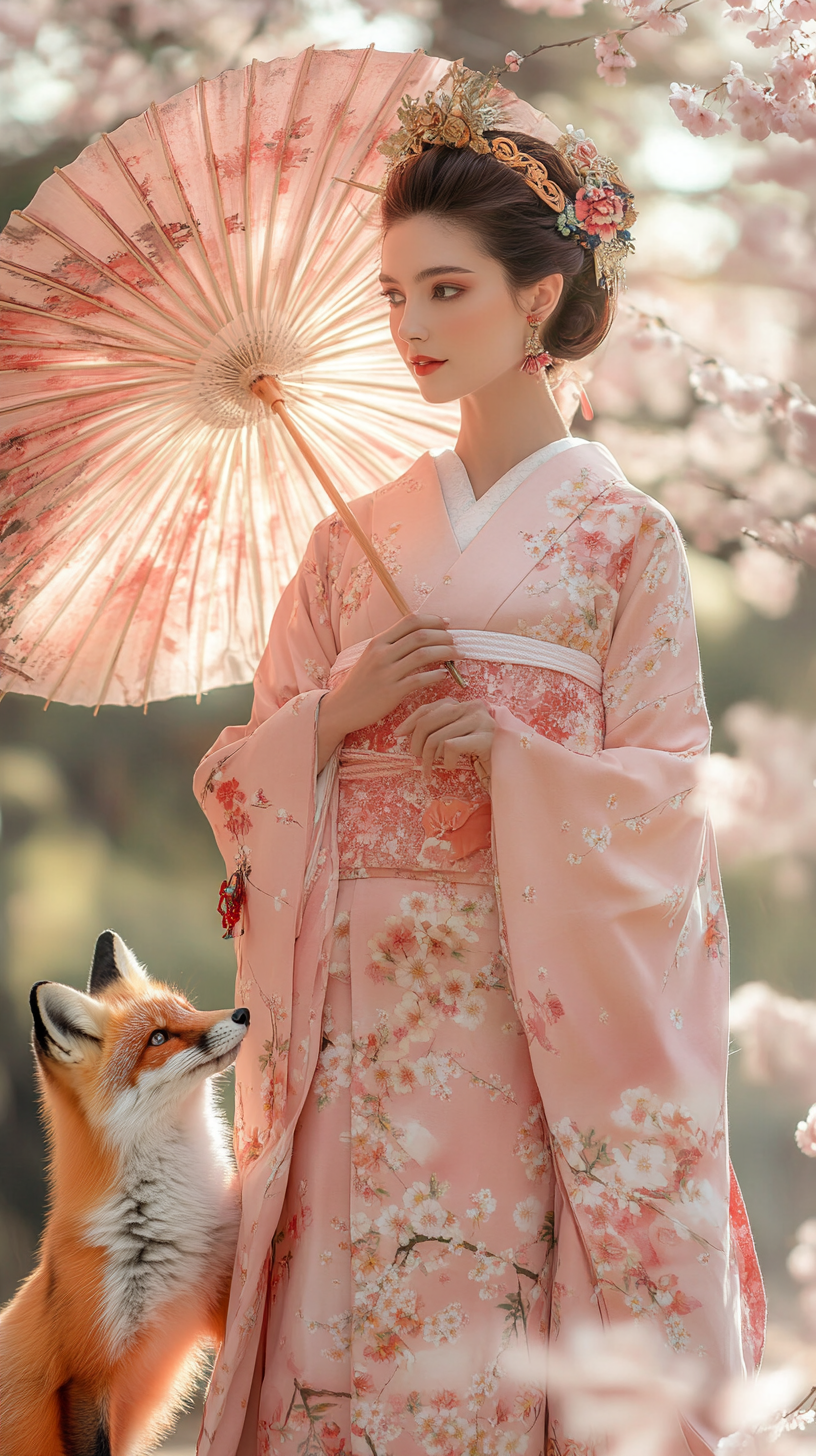 A Peaceful Morning in Japanese Cherry Blossom Garden