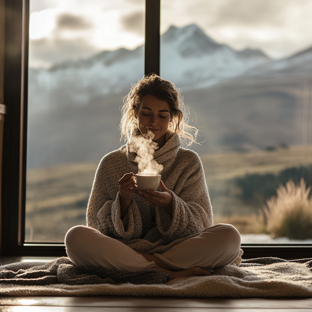 A Peaceful Morning with Woman Enjoying Tea