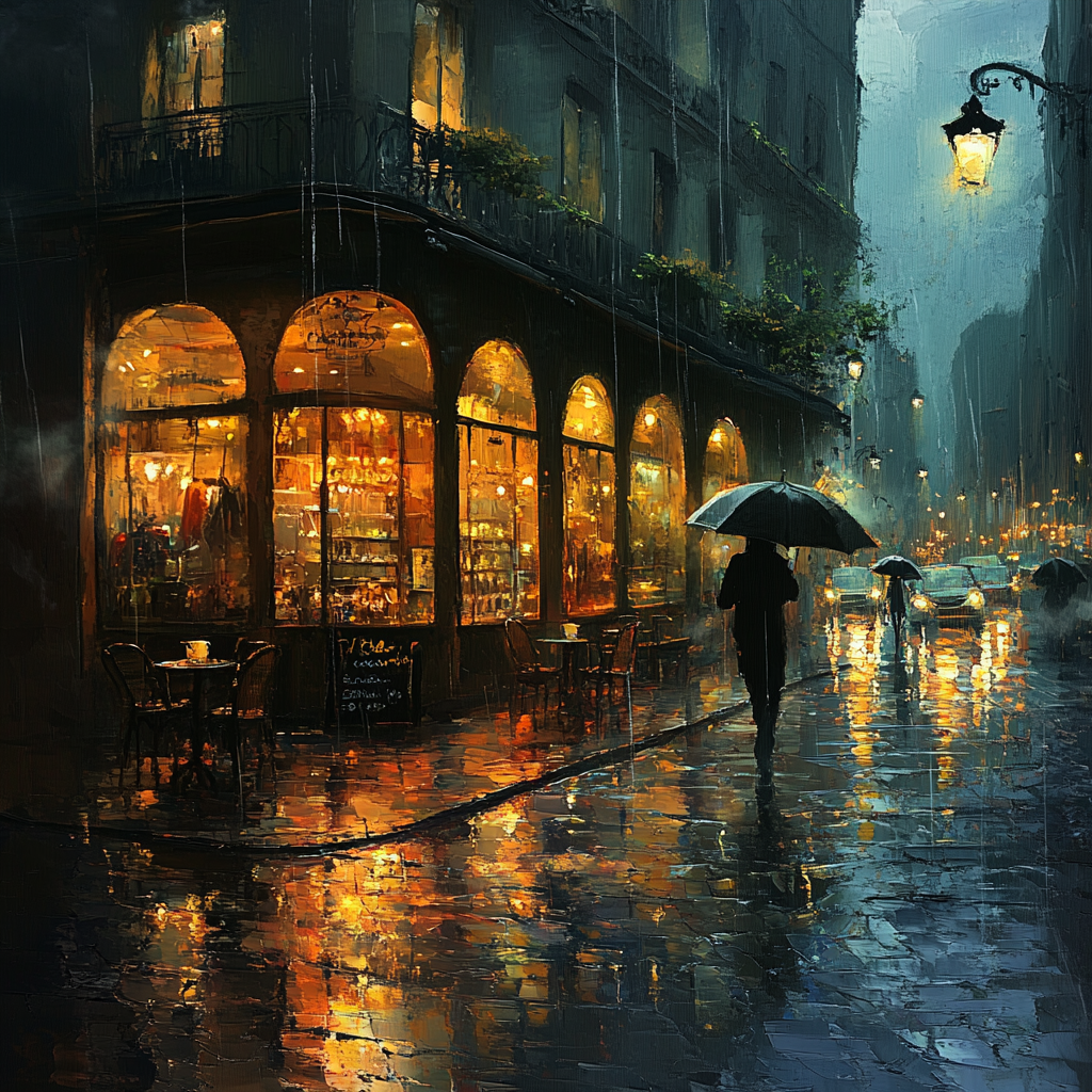 A Peaceful Rainy Night in European City