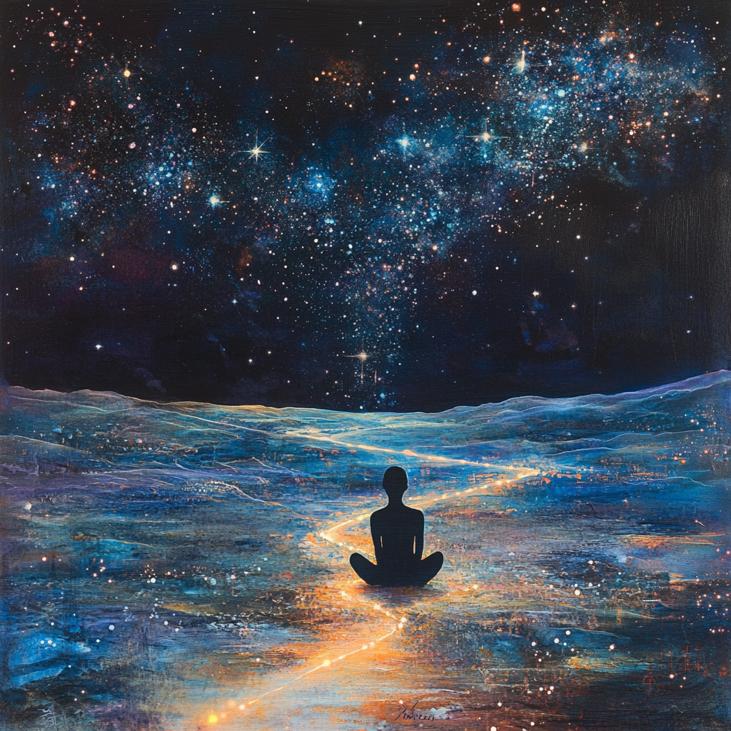 A Person Meditating Under Starry Sky Pathway