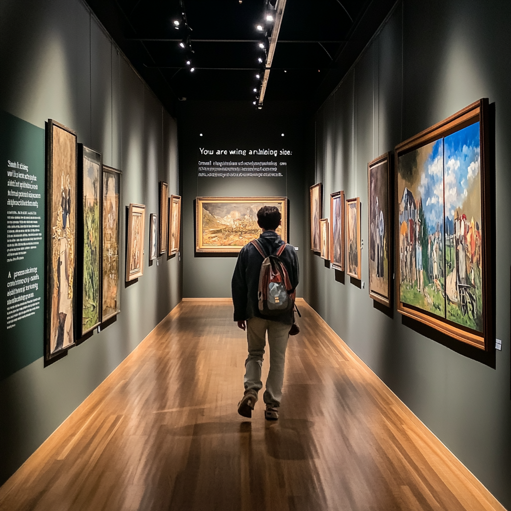 A Person Walking Through Illuminated Art Exhibition.