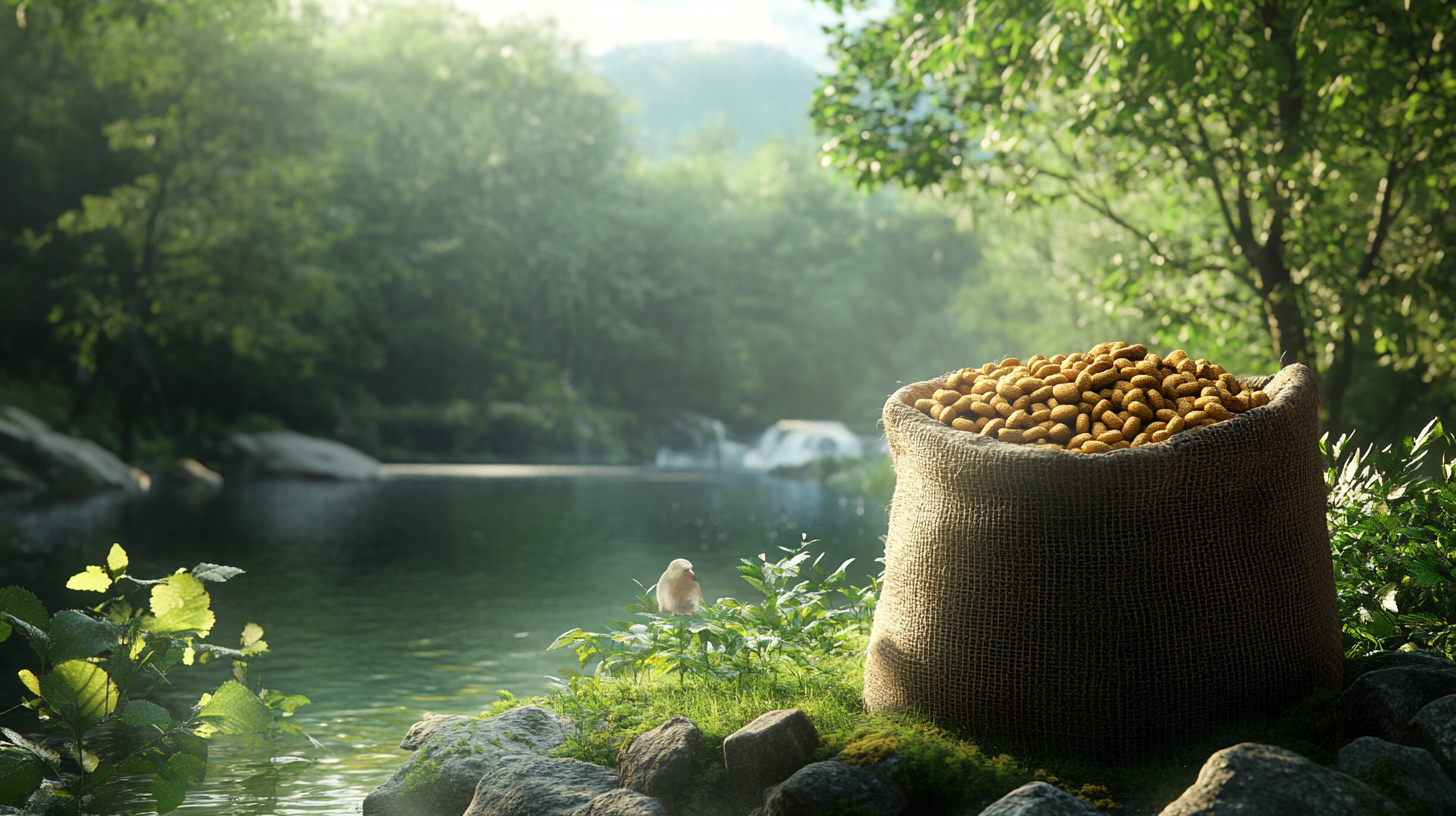 A Pet Food Poster with Forest and River