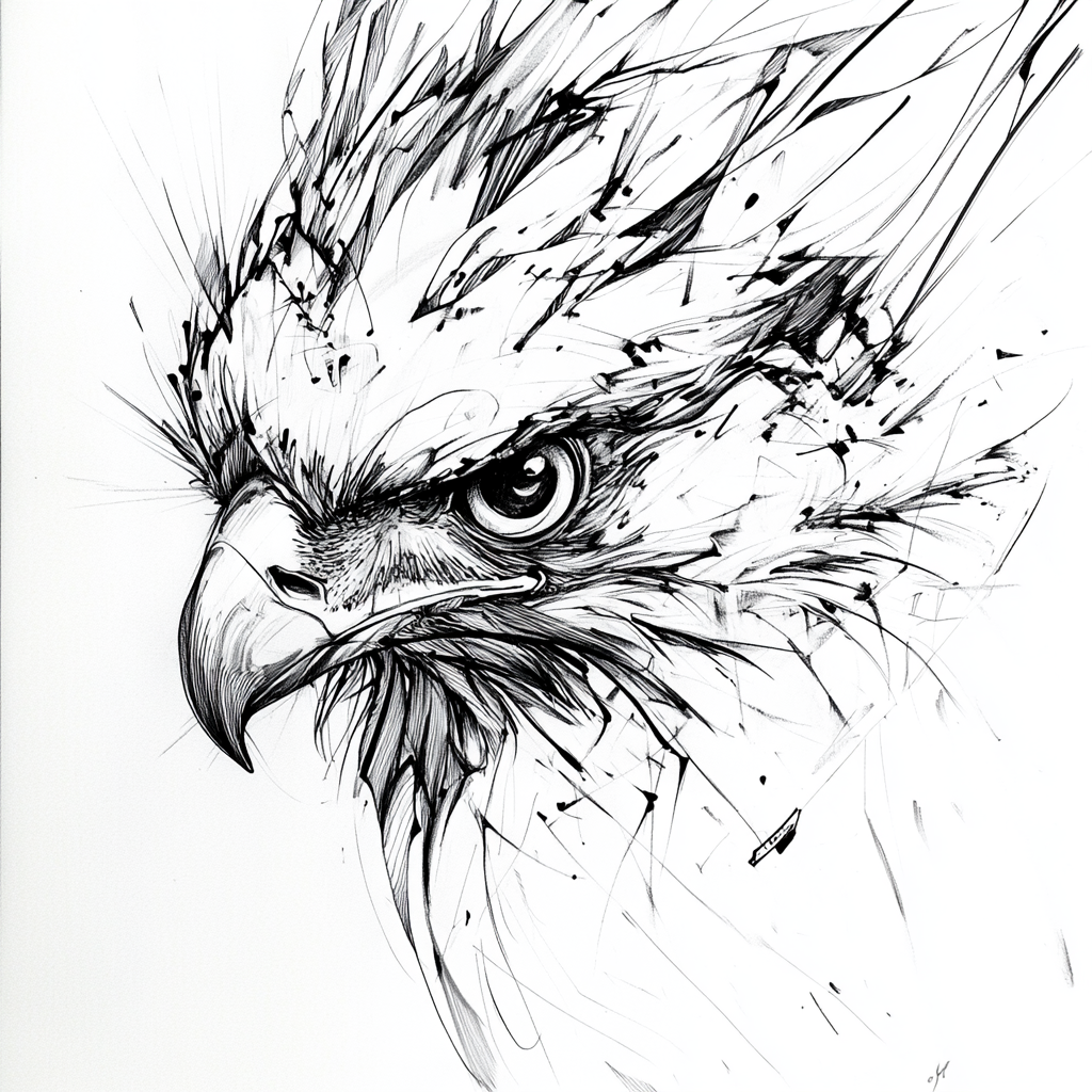 A Philippine eagle with strong, messy linework flapping