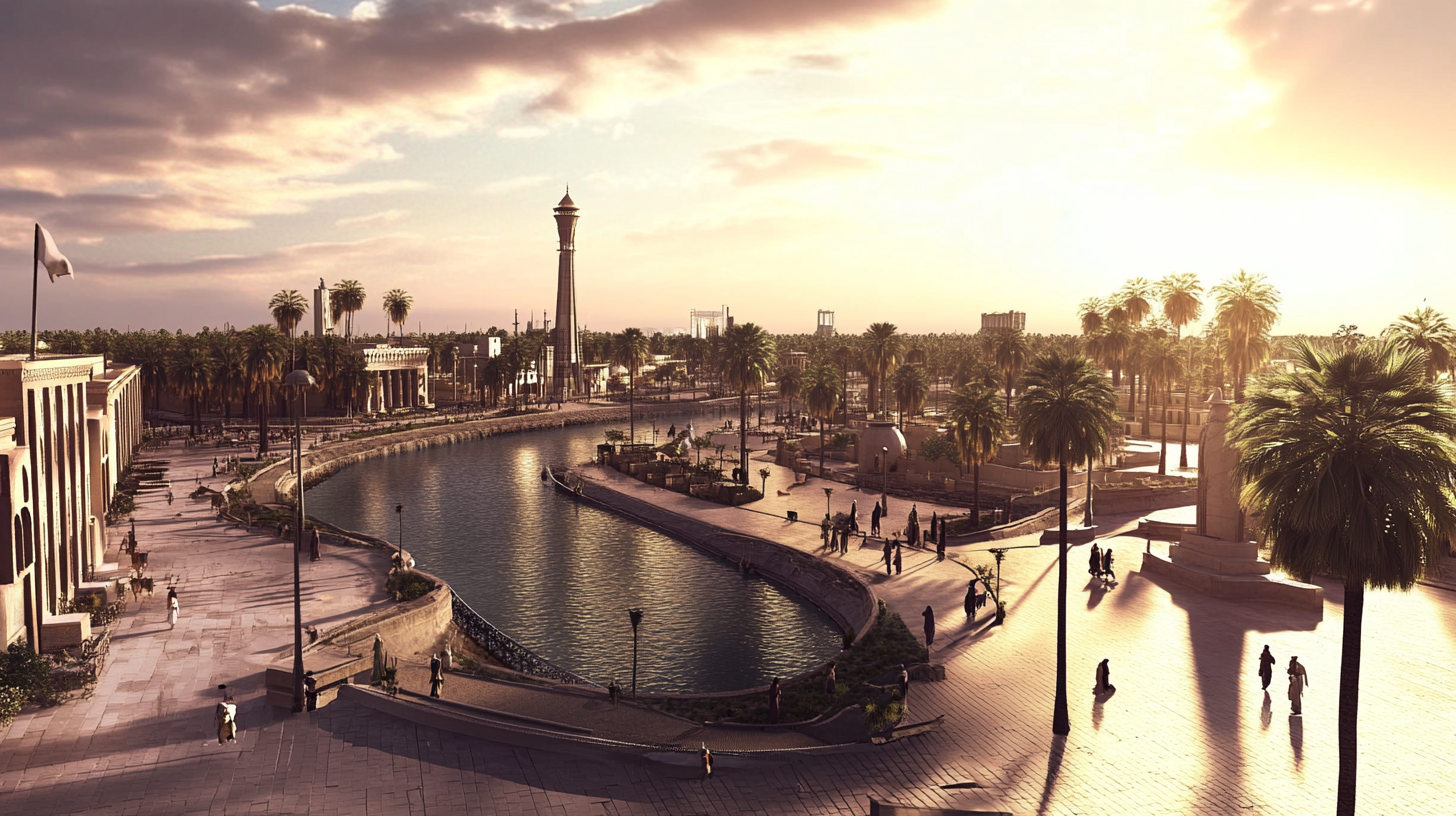 A Photorealistic Future City by the Al Basra River.