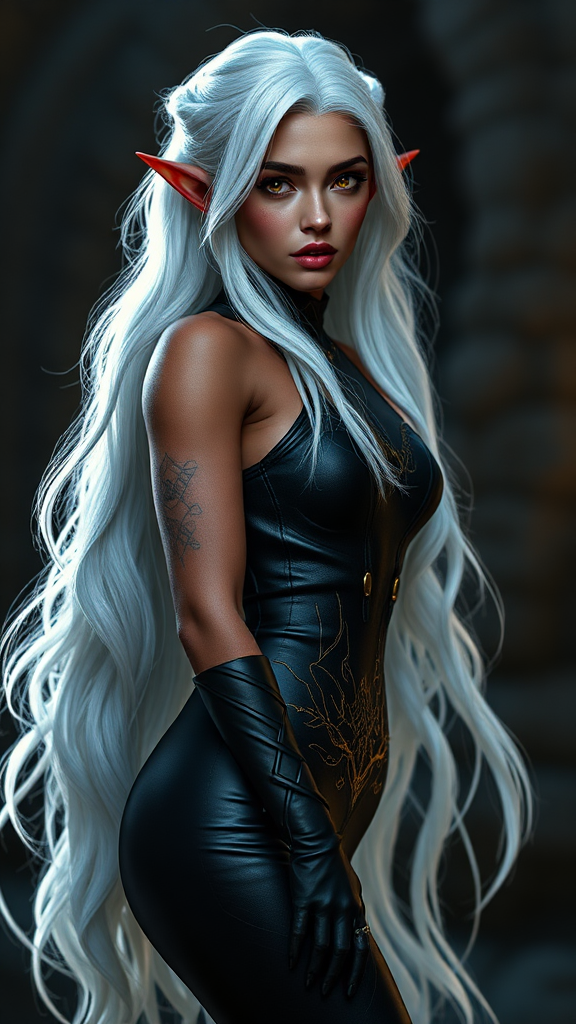 A Photorealistic Image of a Dark Elf Girl