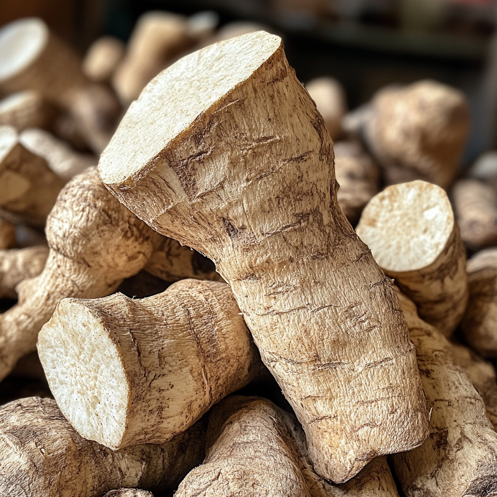 A Pile of Wild Yam Roots in Forest