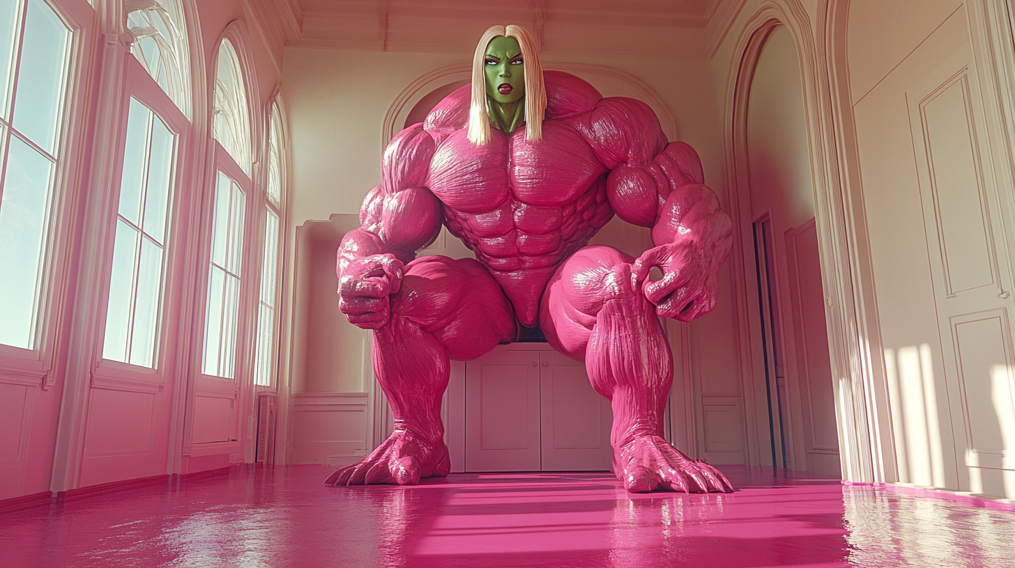 A Pink Barbie Turns into Green Hulk