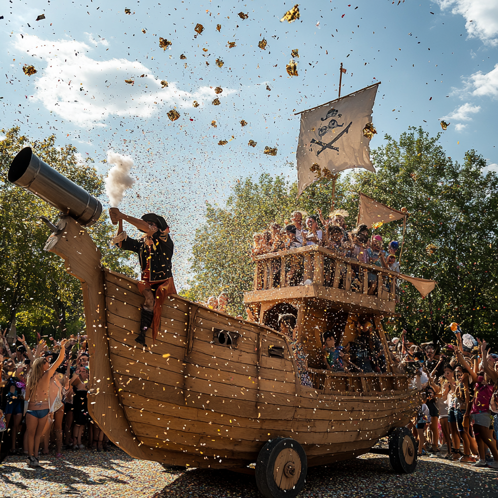 A Pirate Ship on Wheels Shooting Confetti Cannon