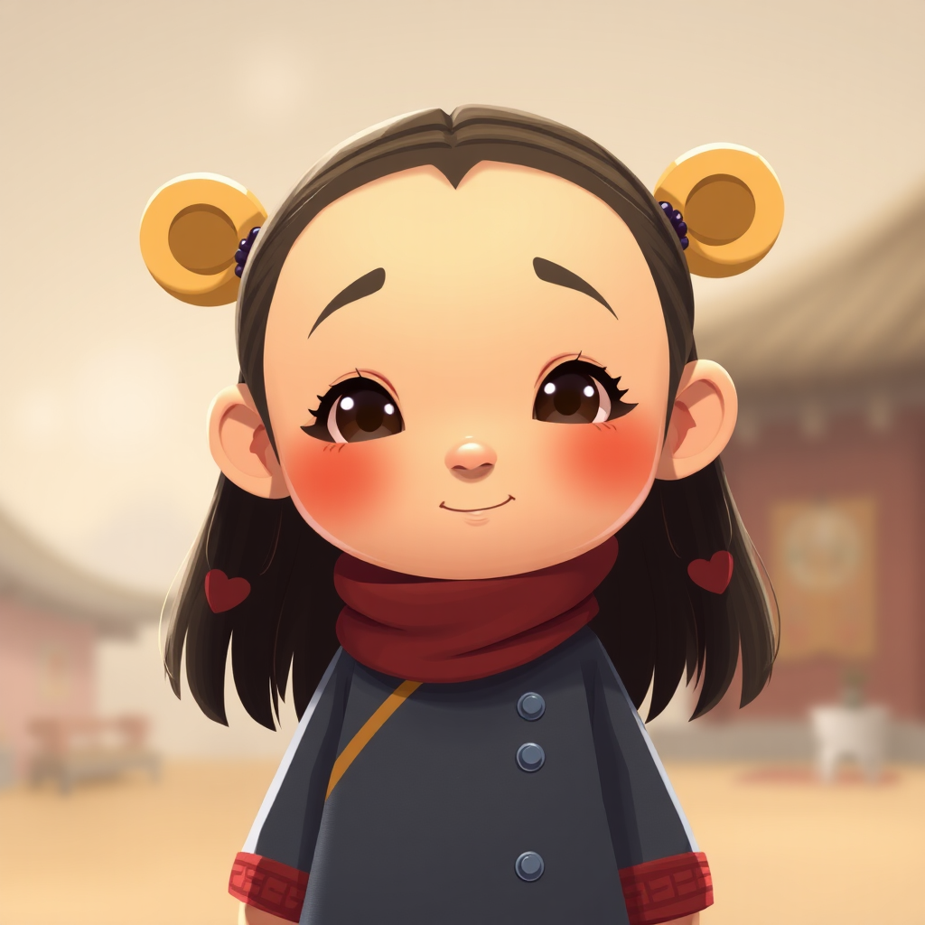 A Pixar-style illustration of a cute Mongolian girl.