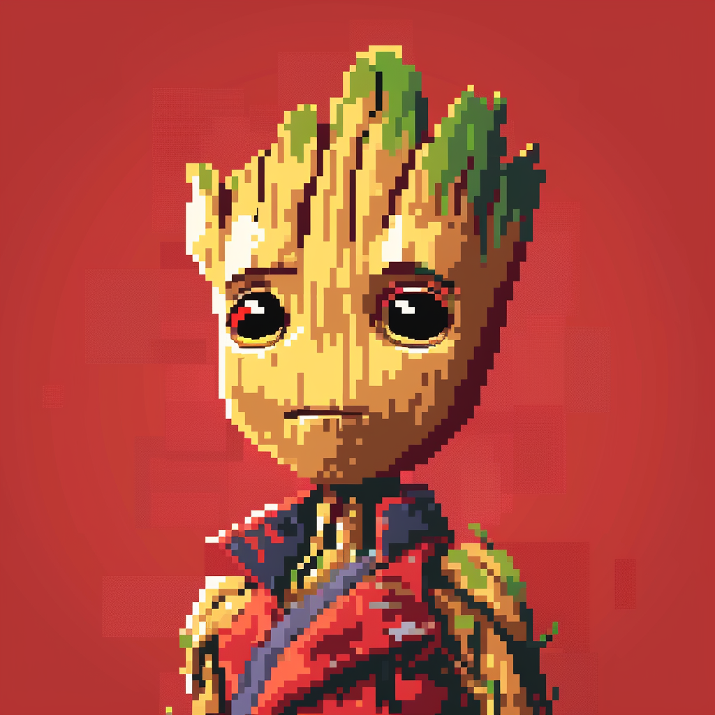 A Pixel Art Portrait of Groot