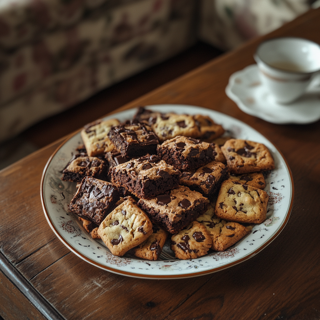 A Plate of Homemade Cookies, Brownies, Chocolates