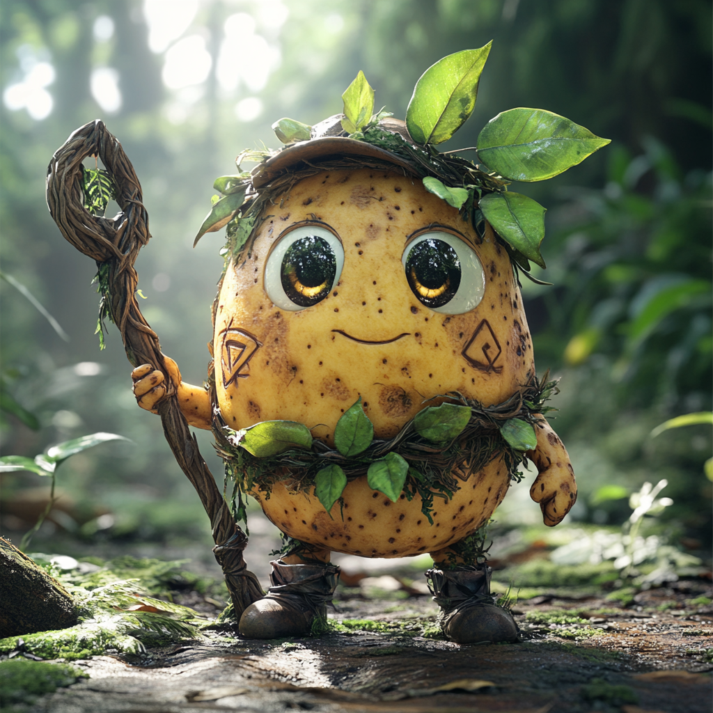 A Playful Potato Adventurer Explores Lush Jungle