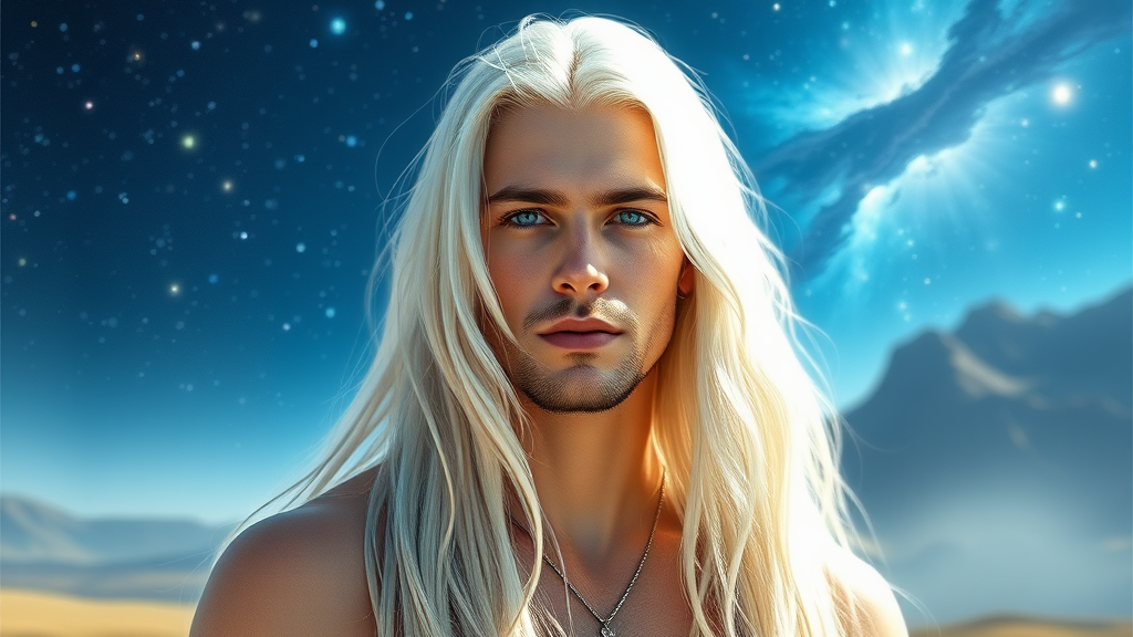 A Pleiadian Man Amidst Cosmic Landscape of Wisdom