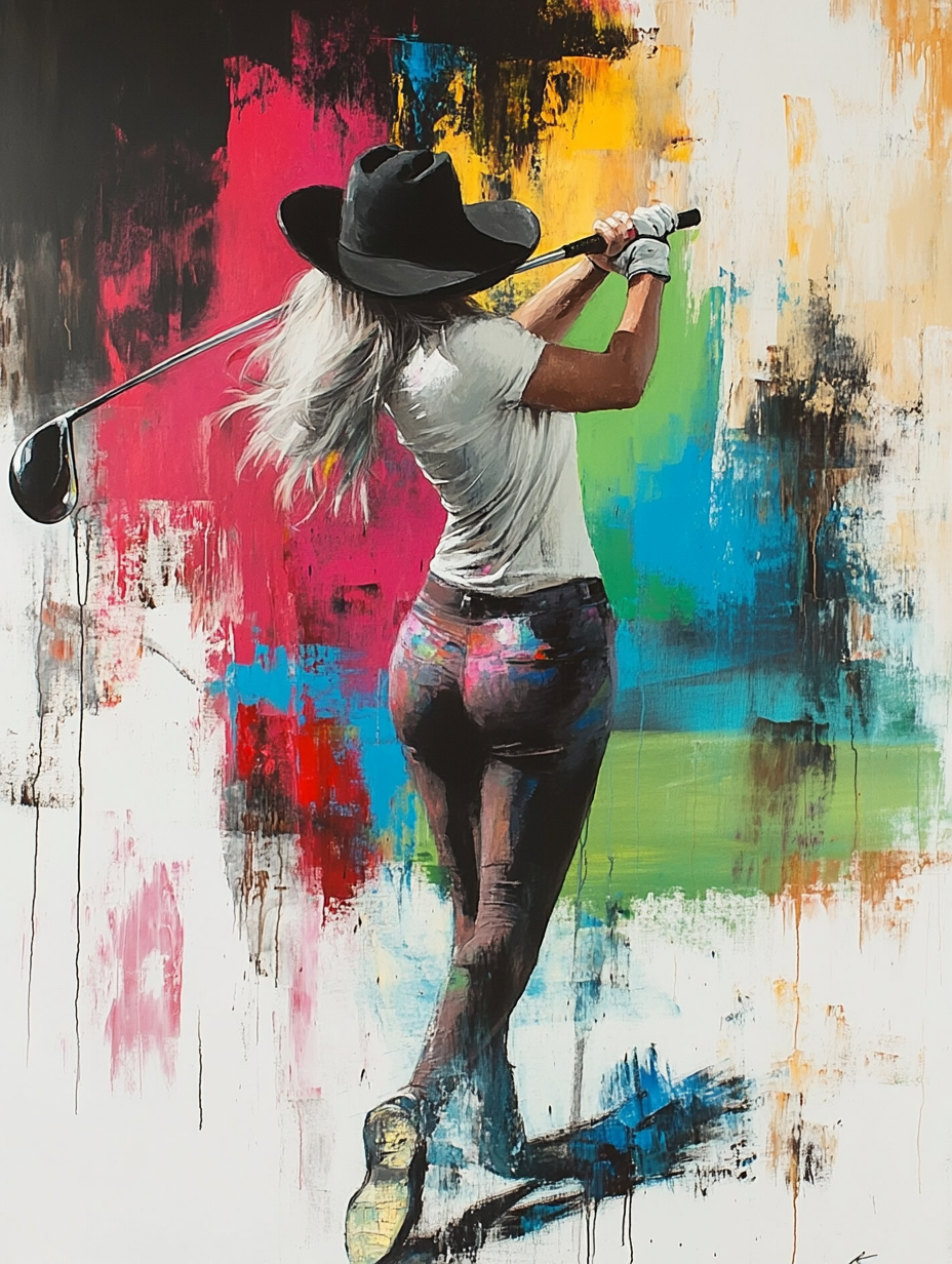 A Plus-sized Woman Playing Golf in Modern Art