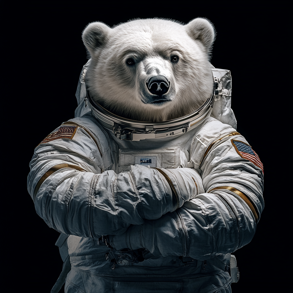 A Polar Bear Astronaut with Crossed Arms