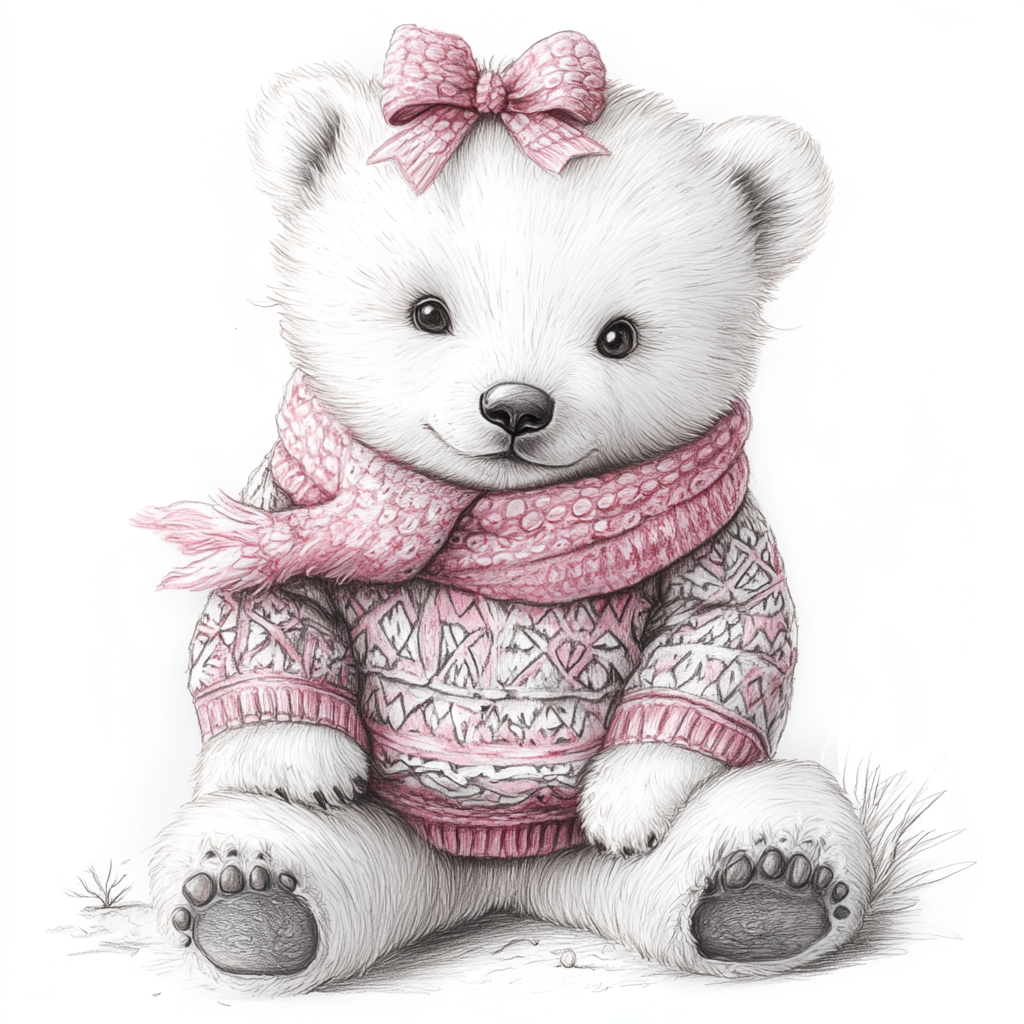 A Polar Bear Cub in Festive Attire Illustration