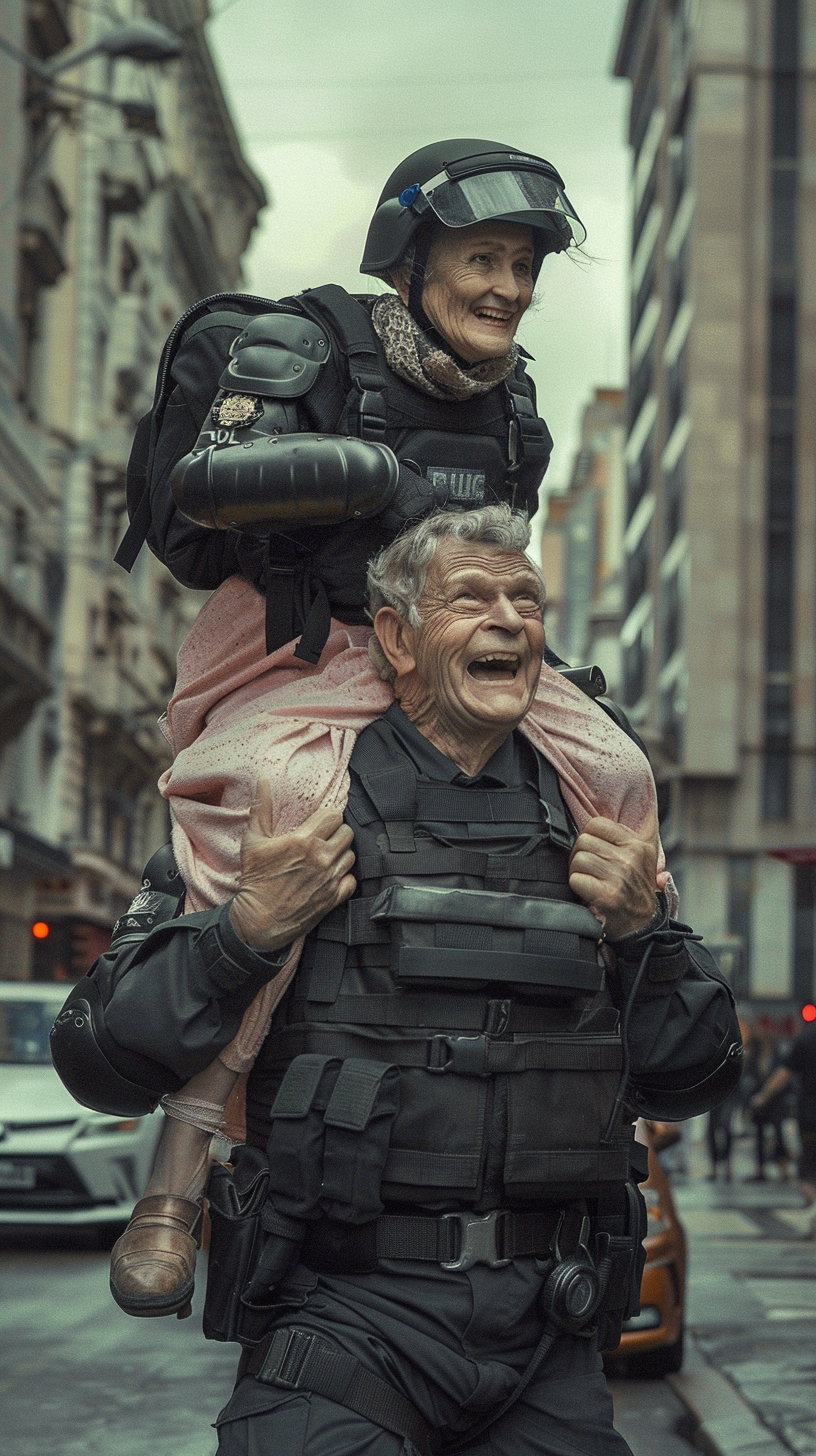 A Police Officer Helps a Happy Grandma 