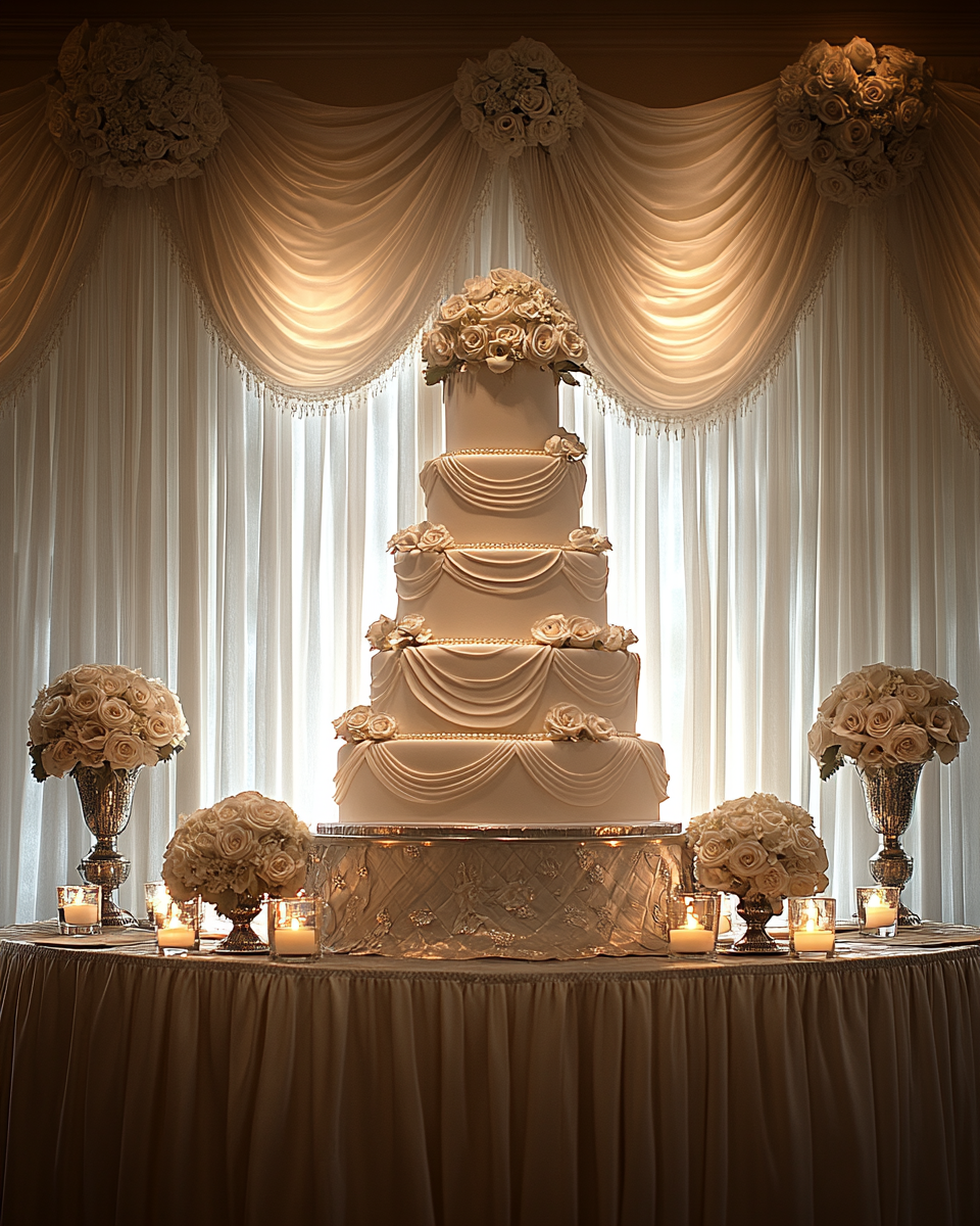 A Popular Elegant Wedding Cake on Beautiful Table