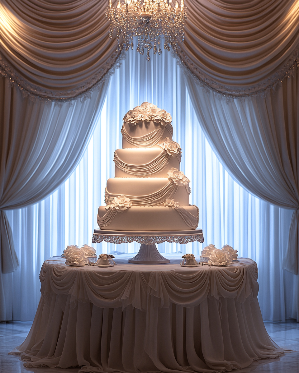 A Popular Elegant Wedding Cake on Dessert Table