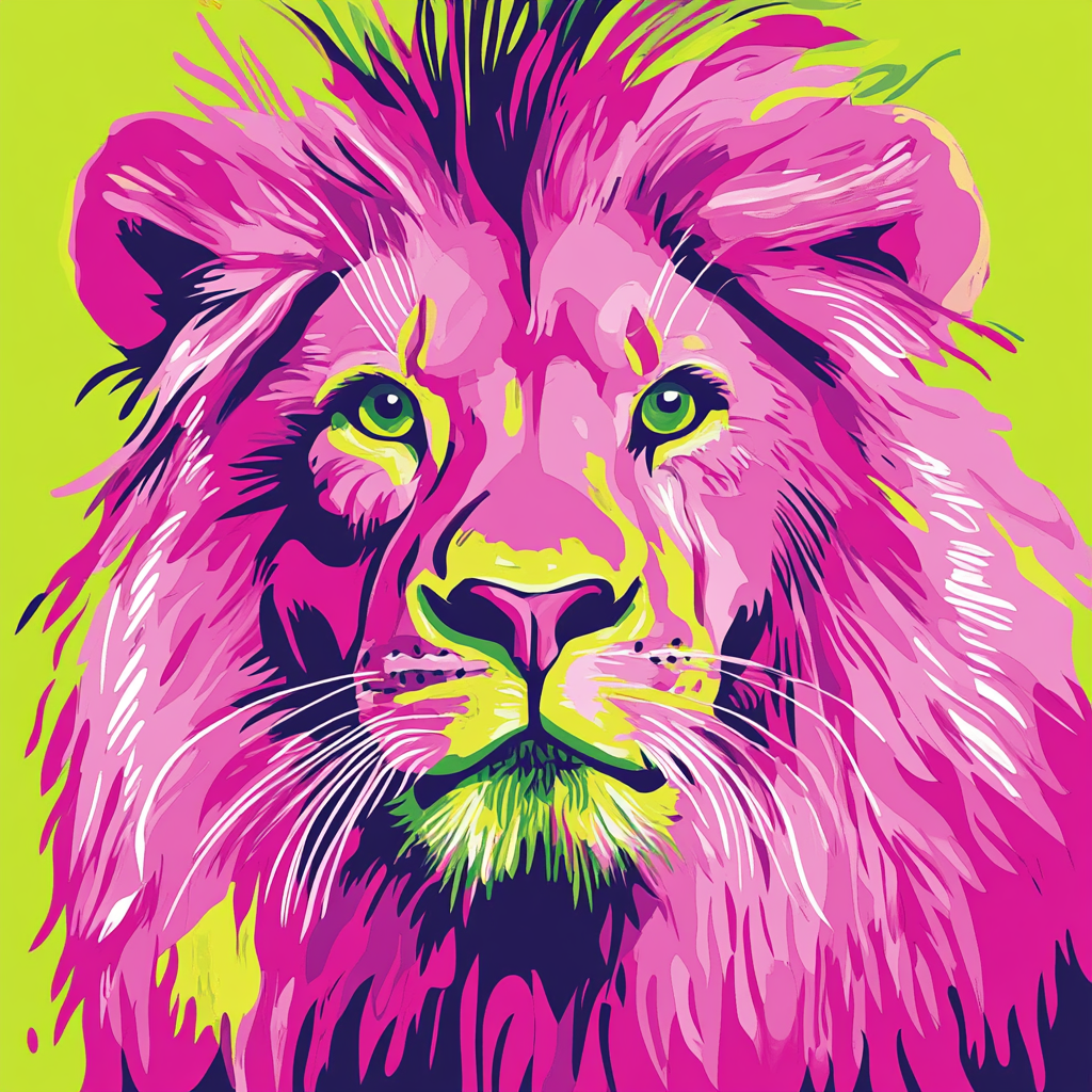 A Portrait of a Pink Lion for T-Shirt Design