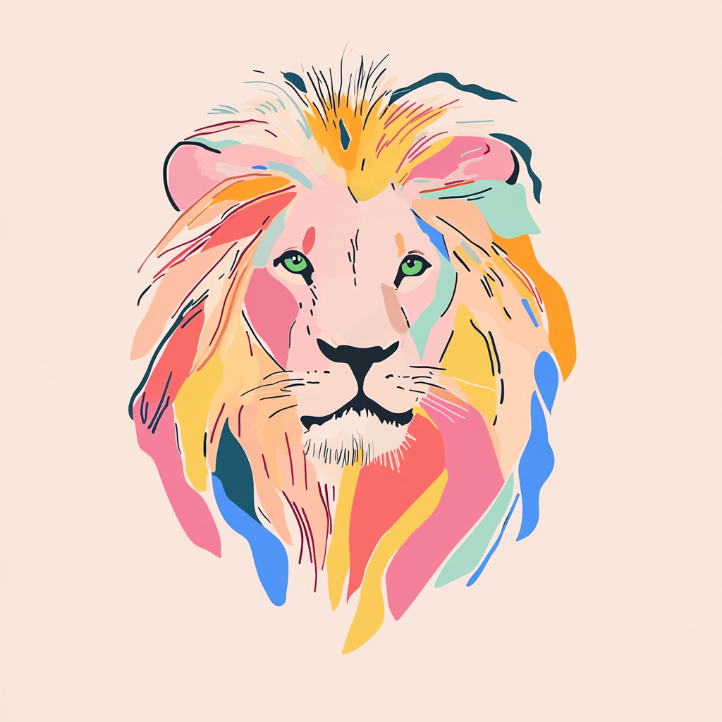 A Portrait of a Pink Lion for T-Shirt