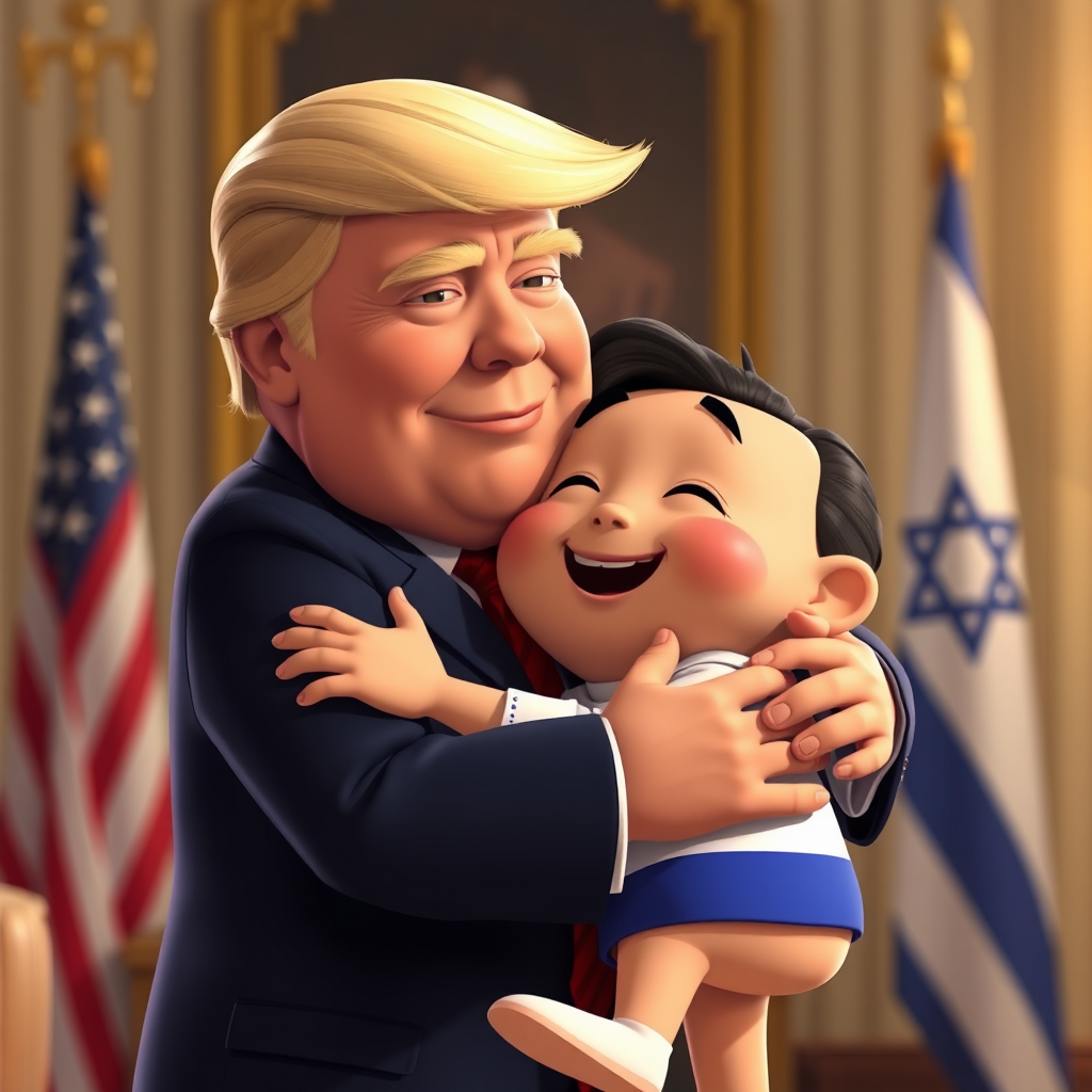 A President Trump hugs Prime Minister Netanyahu warmly