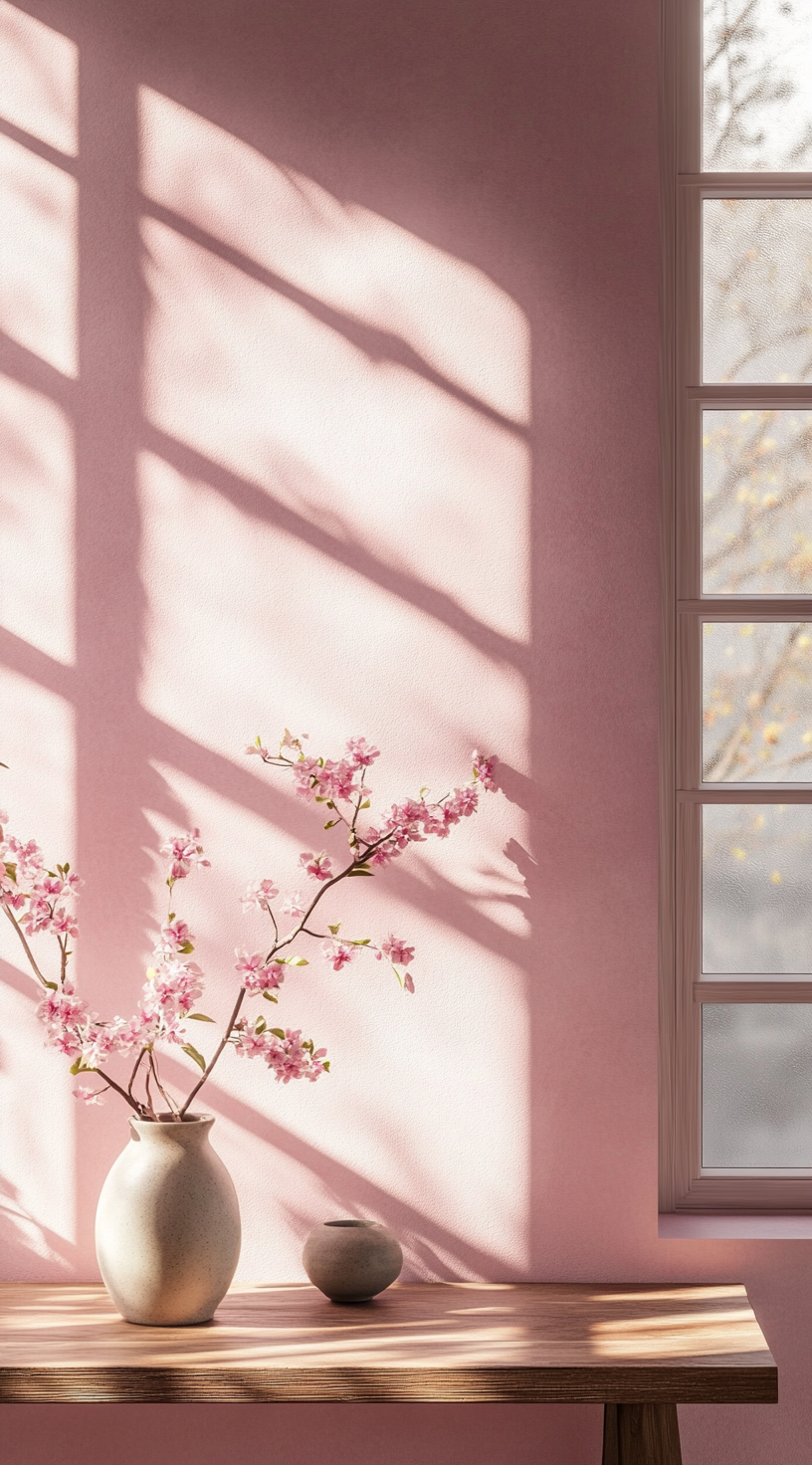 A Pretty Pink Room with Wooden Table