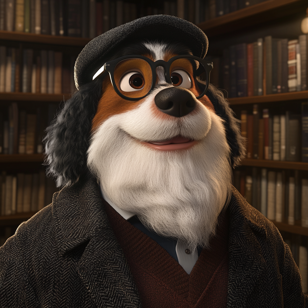 A Professor-like Dog with 3D Disney Character Style