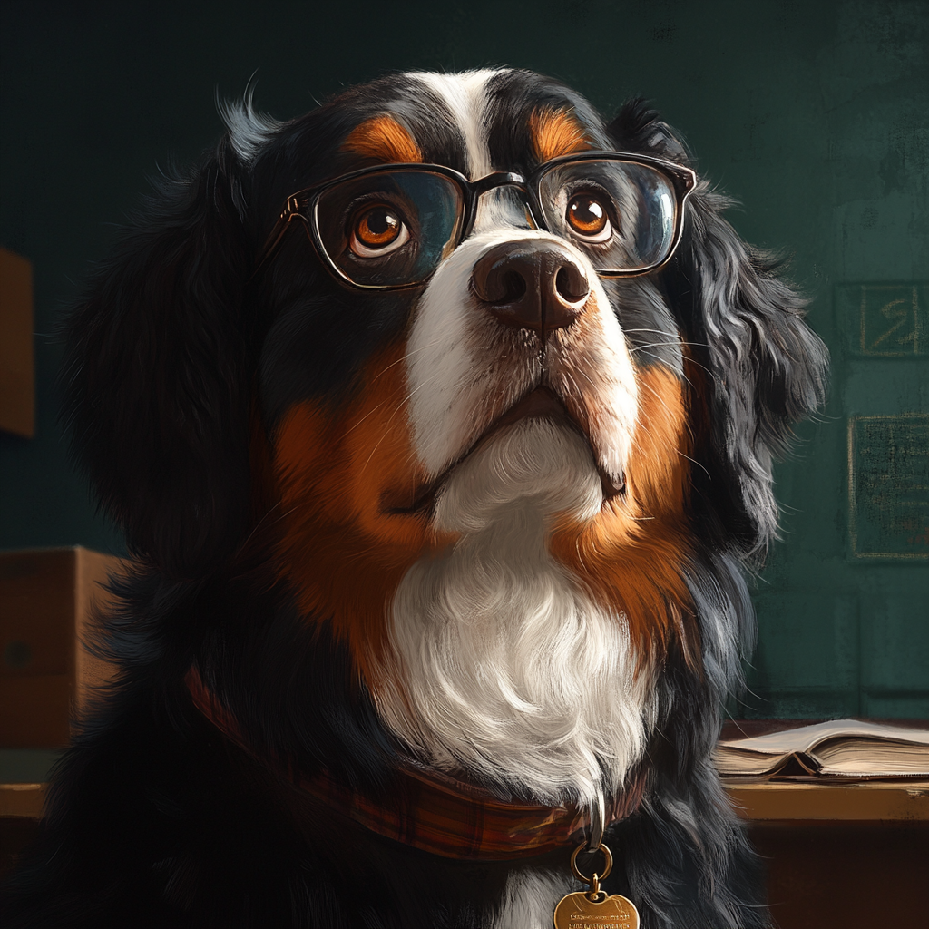 A Professor with a Bernese Mountain Dog Portrait