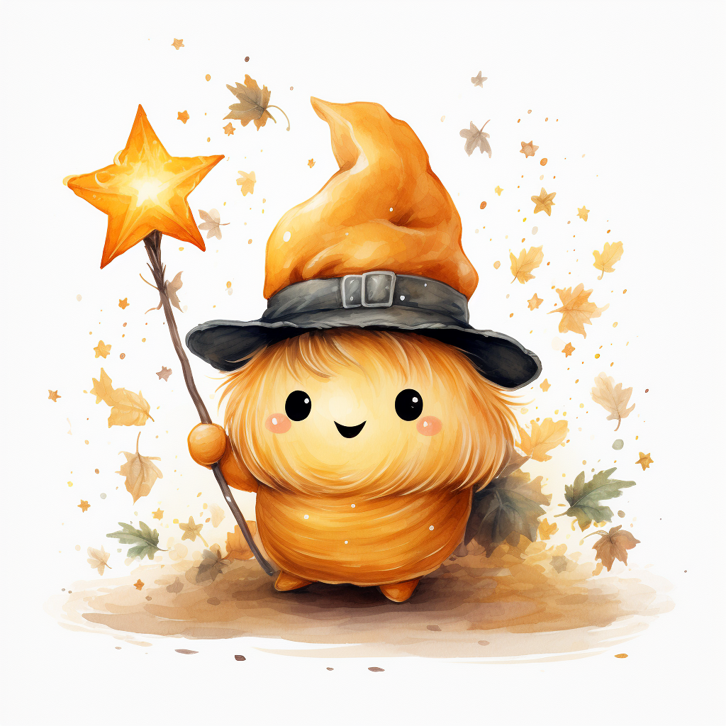 A Pumpkin with a Magic Hat and Wand