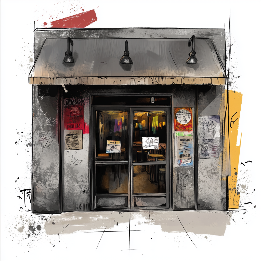 A Punk Grunge Style Underground Restaurant Front