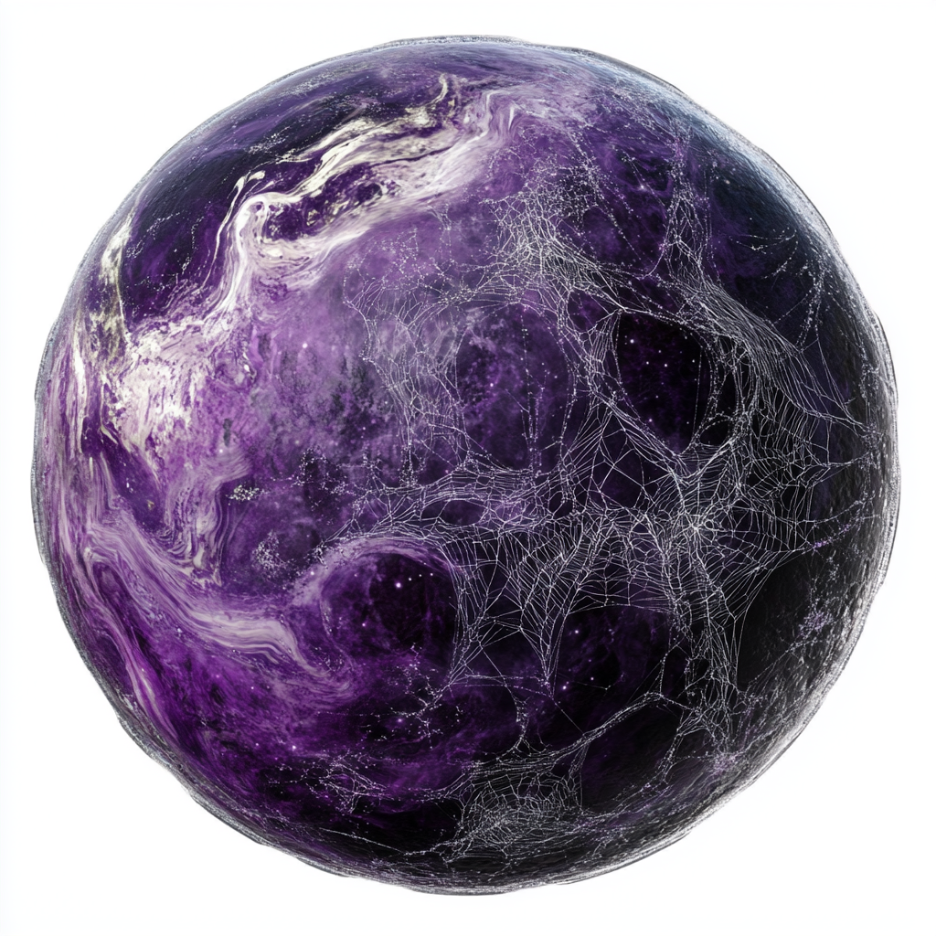 A Purple Gas Giant with Silver Spider Webs