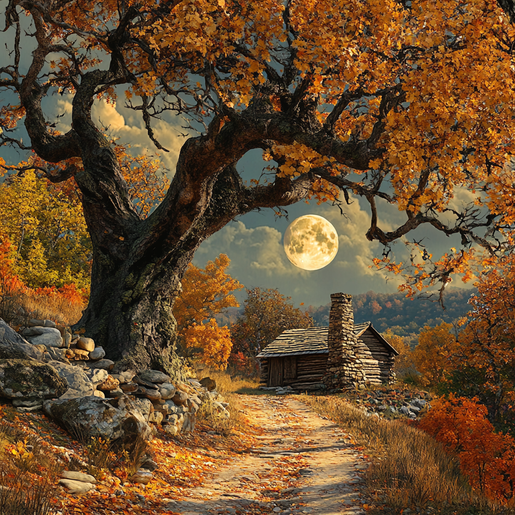 A Realistic Autumn Scene with Oak Tree