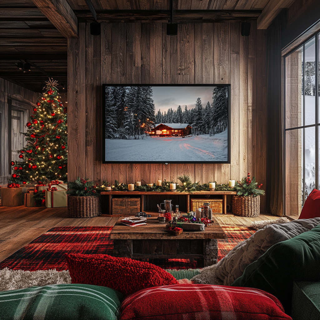 A Realistic Christmas Living Room with TV