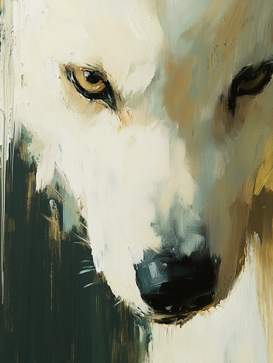 A Realistic Close-Up Painting of a White Wolf