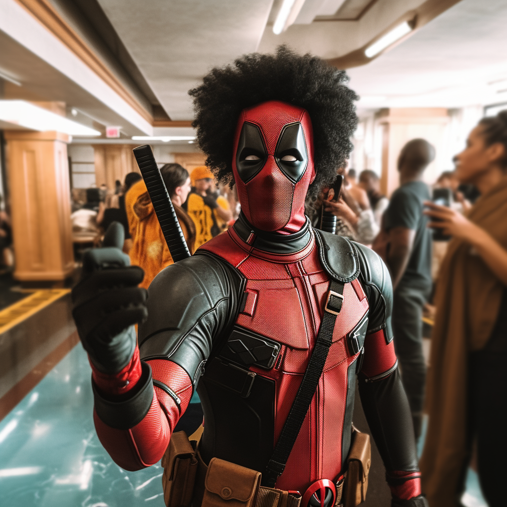 A Realistic Deadpool Cosplay at a Comic Event