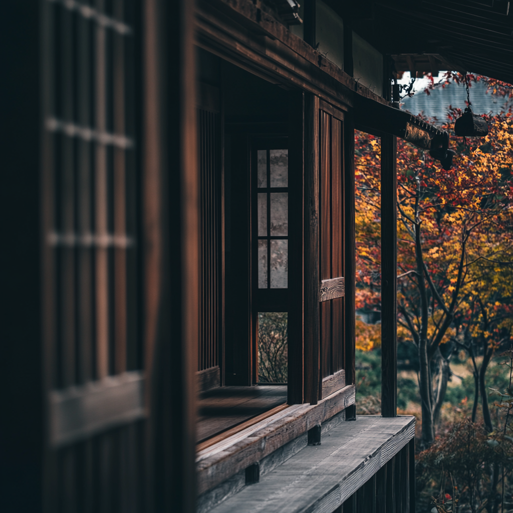 A Realistic Japanese Porch on Autumn Day.