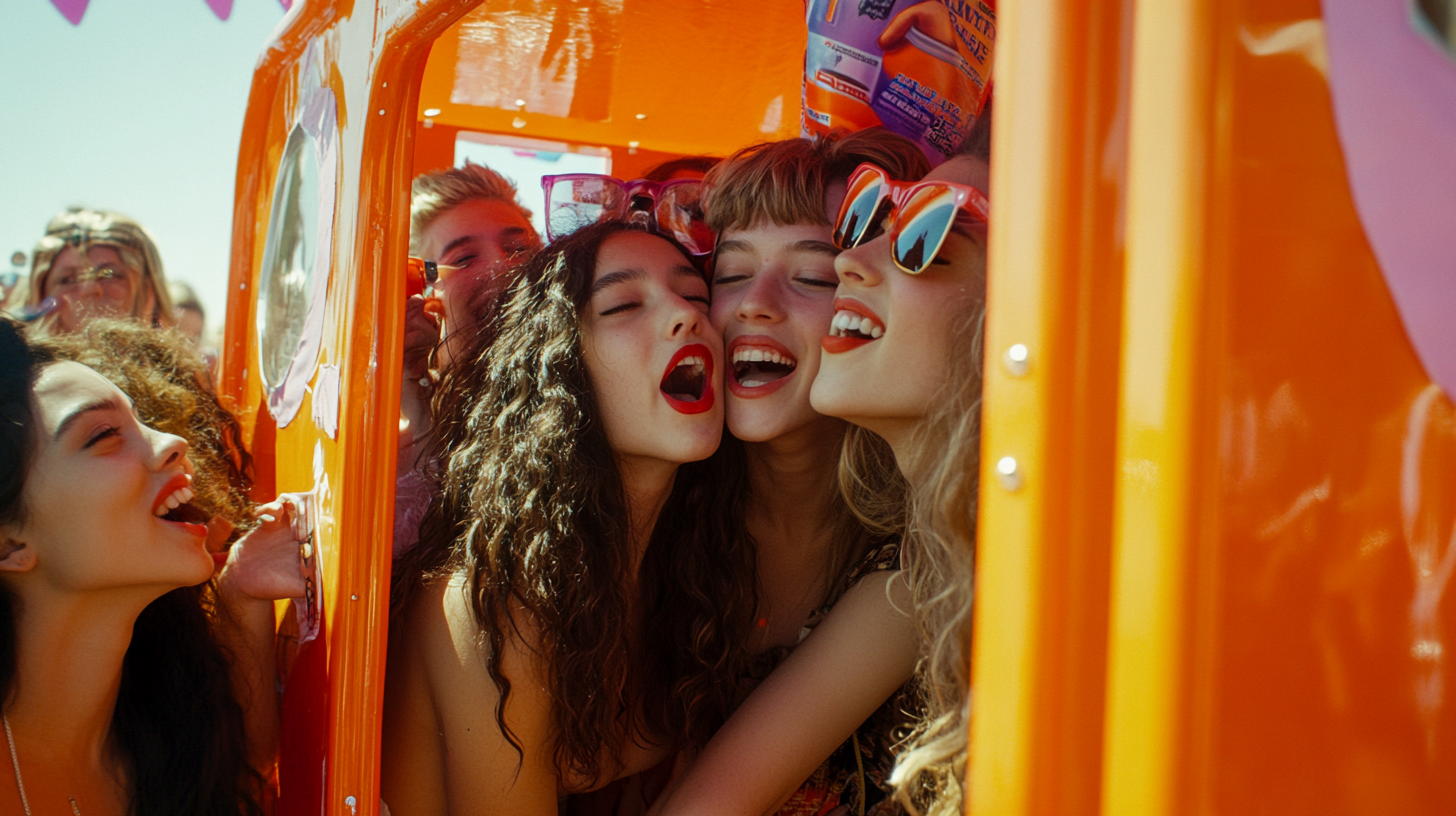 A Realistic Orange Kissing Booth at Music Festival