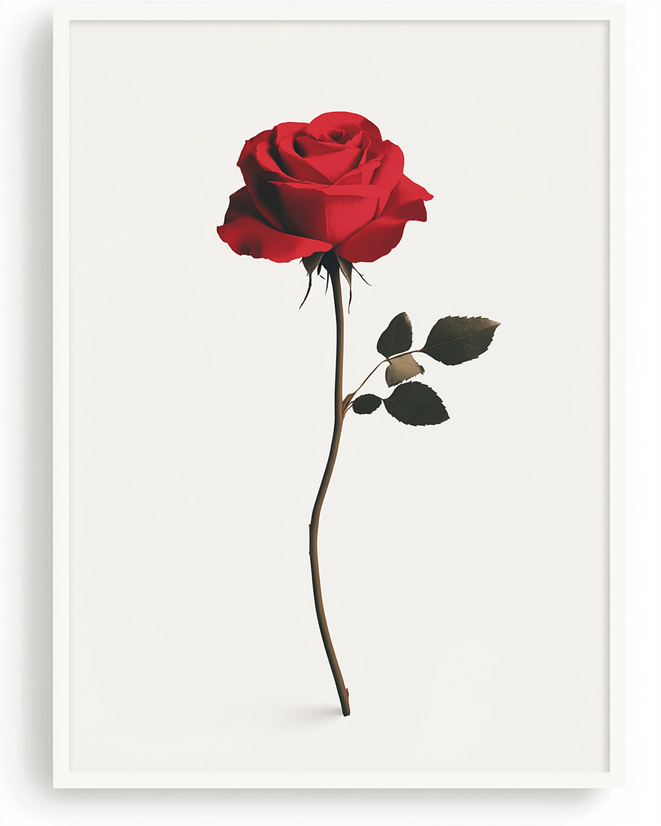 A Red Rose on Minimalist White Poster