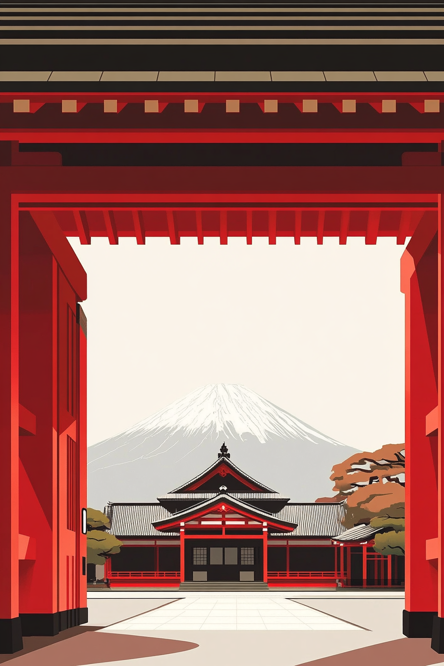 A Red Temple Gate with Mt. Fuji