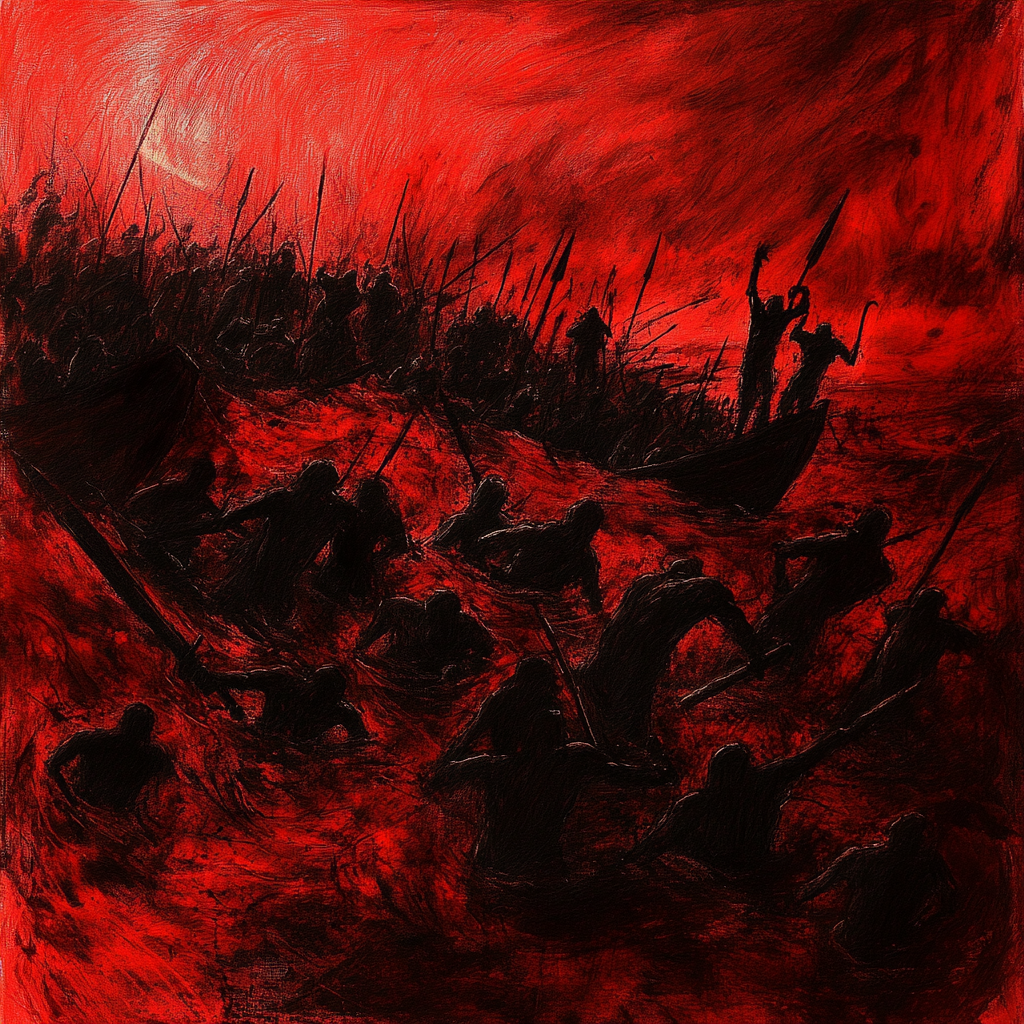 A Red and Black Charcoal Sea of Torment