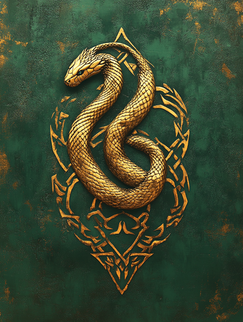 A Regal Gold Snake Emblem on Green Background