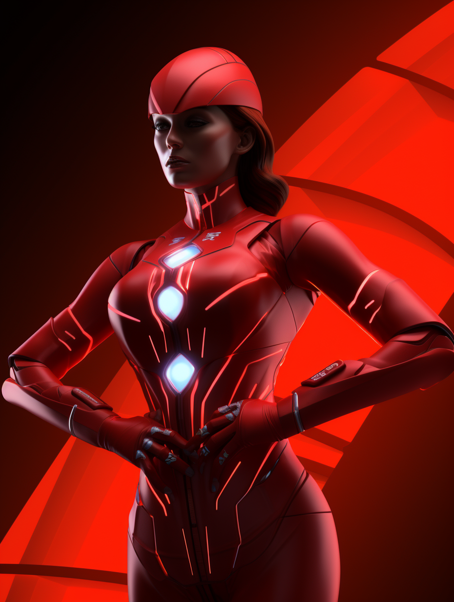 A Retro-Futuristic Woman Superhero with Glowing Sword