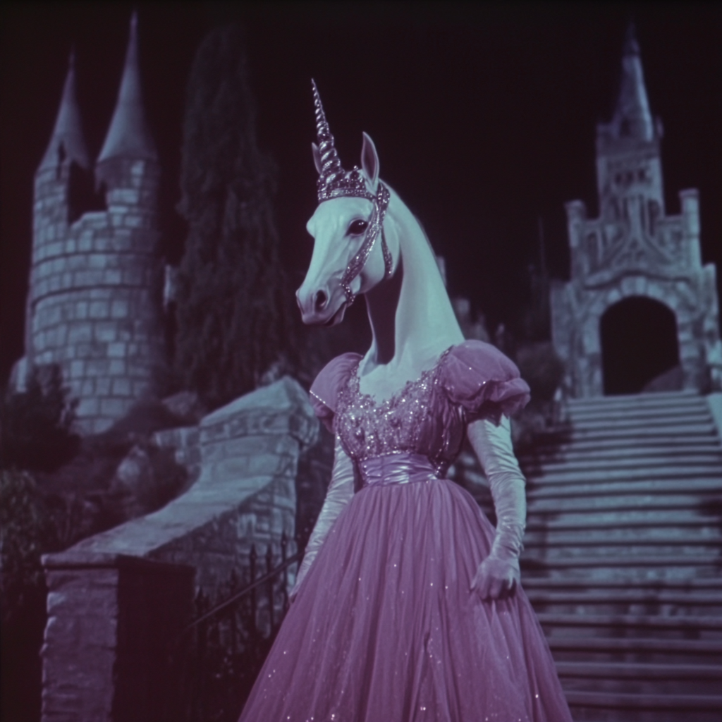 A Retro Horse-headed Princess Near Fantasy Castle