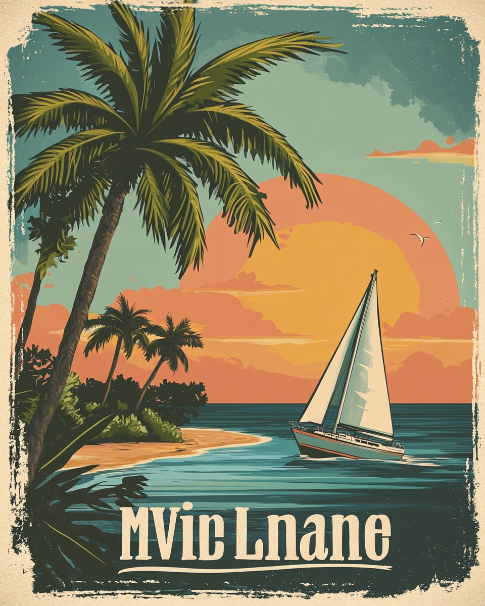 A Retro Travel Poster of a Tropical Island