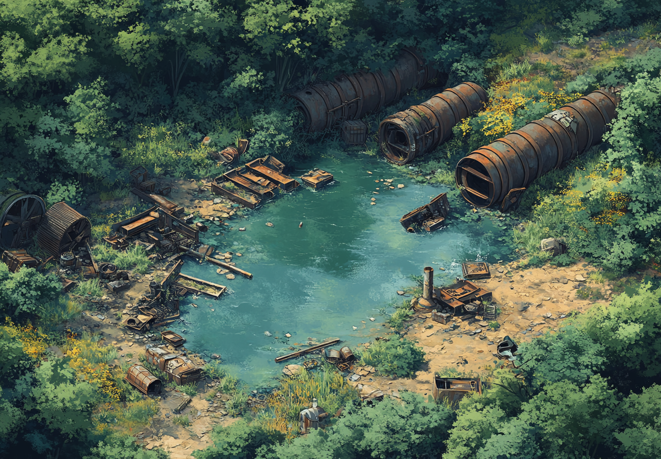 A Riverbed Junkyard in a Forest Clearing