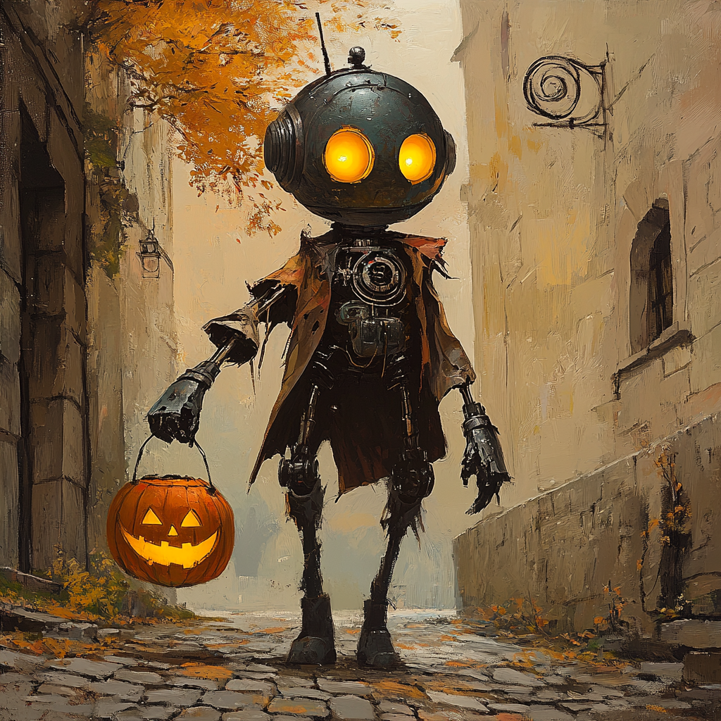 A Robotic Scarecrow in Autumn Setting