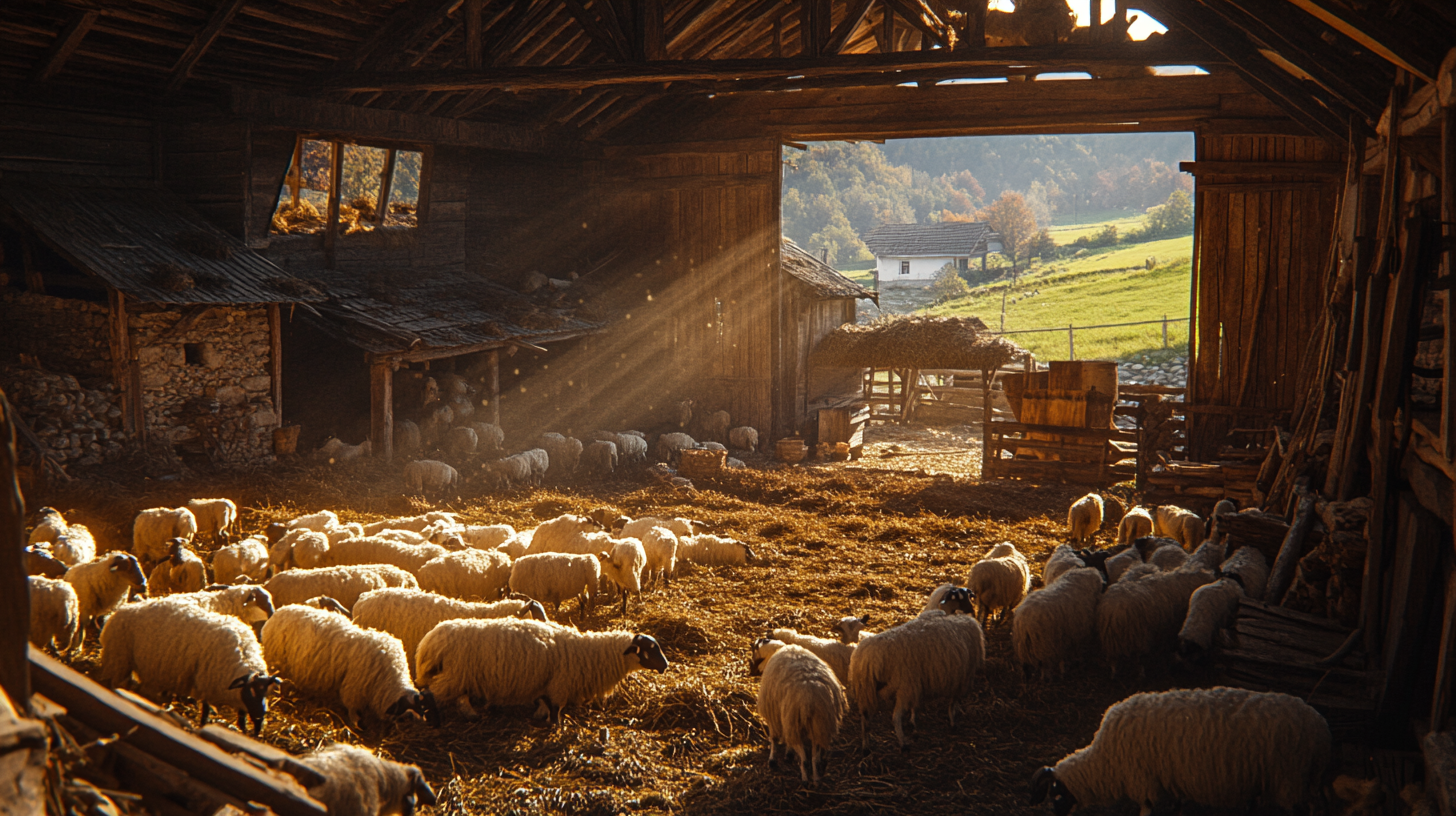 A Romanian Village Barn: Sheep, Goats, and Farm